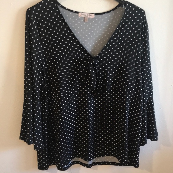 Harlow & Rose Tops - HARLOW & ROSE POLKA EMPIRE WAIST TOP, BELL SLEEVE.